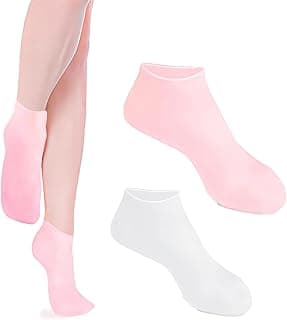 2 Pairs Silicone Socks for Women, Soft Gel Socks, Aloe Socks, Moisturizing Foot Socks, Women's Spa Pedicure Socks for Repairing Dry Feet, Cracked Heels and Softening Rough Skin- Pink & White image