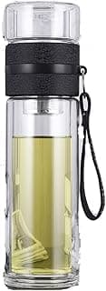Sports water bottle Glass Water Bottles For Dink Tea With Infuser Double Wall Bottle For Water Brief Portable Outdoor (Color : White) image