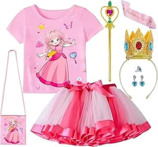 Princess Costume Set for Girls, Super Bros Princess Tutu Dress Tee & Skirt image