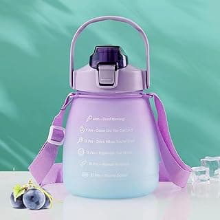 Cute Bottle with Strap, 44 oz Kawaii Water Bottle with Motivational Quotes Sport Water Jug Cute Big Belly Bottle for Women School Travel (Purple) image