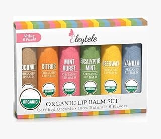 Organic Lip Balm Set - 6 Flavors - 100% Natural Moisturizer for Cracked & Dry Lips image
