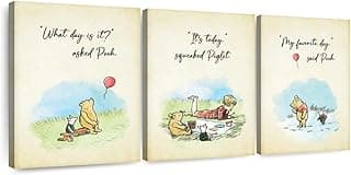 Elephant Stock - Winnie The Pooh My Favorite Day Wall Art - Horizontal Multi Panel Canvas - 3 Piece Living Room Wall Decor - Watercolor Kids And Nursery Multi Piece Wall Art - Yellow And Blue Decor - 26" x 12"
