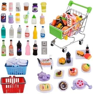 115 Pcs Miniature Food Drink Bottles Set Mini Food Toys Doll Food Miniature Dollhouse Shopping & Kitchen Accessories for Kids Ages 3+ Model Dollar Bill (Style 1) image