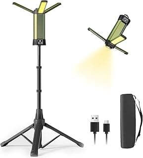 Rechargeable Camping Light with Stand, 6000mAh Cordless LED Work Light with 3 Lamp Heads 500/2000 Lumen White/Warm/Natural/SOS Dimmable, Magnetic Emergency Flashlight with 55'' Detachable Tripod