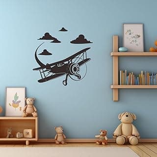 Dream Big Little One - Vintage Airplane Wall Stickers | Nursery Decor | Inspirational Quote Decals | Travel Themed Room Decoration Effect Size 23"x13"inch (Black-JZY176-Clouc Airplane) image