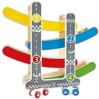Hape Oddler Toys for 1 2 Year Old Boy & Girl Gifts Wooden Race Track Car Ramp Racer with 4 Mini Cars image