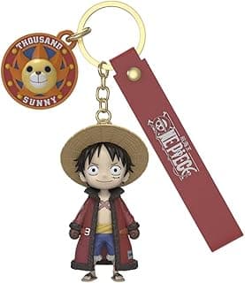 Cute Anime One Piece Luffy PVC Figure Keychain, Officially licensed Collectible Wristlet Lanyard