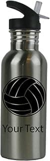 Personalized Custom Volleyball Stainless Steel Water Bottle with Straw Top Lid 20 Ounce Water Bottle Customizable (Black) image