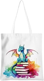 Wenboco Book Lovers Fantasy Reusable Grocery Bags, Beach Tote Dragon Bookworm Gift, Book Club Bag