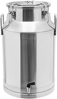 Stainless Steel Milk Can with Spigot, Liquid Tote Pail Storage Transport Sealed Lid Heavy Duty, Metal Milk Transport Barrels Pail Milk Bucket Jug Oil Barrel Wine Barrel Ice Bucket(40L) image