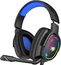Gaming Headset for PC/PS5/PS4/Xbox One/Switch, Stereo Surround Sound Gaming Headphones with Noise Canceling Flexible Mic, Computer Headset with 3.5mm Jack & RGB Light (Blue) image
