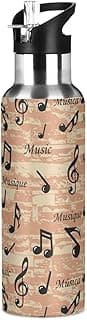 ALAZA Retro Music Notes Water Bottle with Straw Lid Vacuum Insulated Stainless Steel Thermo Flask Water Bottle 20oz image
