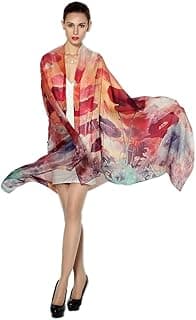 Women Fashion Silk Scarf Oblong Floral Oversize Soft Shawl Beach Wrap image