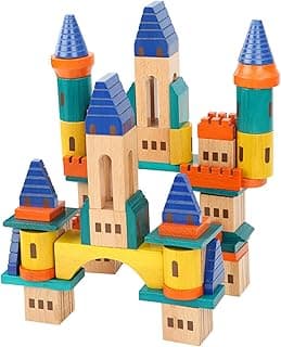 Wooden Castle Building Blocks Set, Big Solid Beech Wood Toddlers Stacking Block Toy, Kids Construction Playset for Boys Girls 69 Pieces Set image