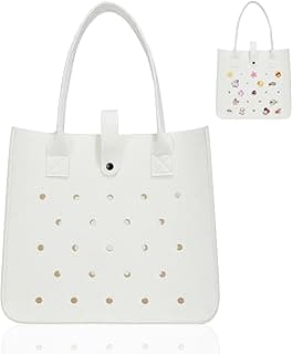 Felt Tote bag with Holes for Charms Decoration, Felt Tote Bag with Handles for Daily Work, Shopping, Traveling image