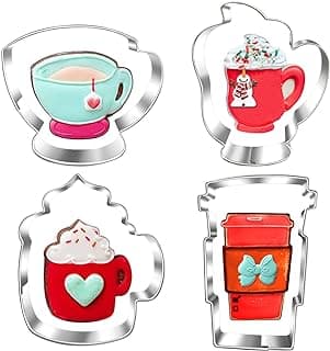 Large Coffee Cup Cookie Cutter Set-4 Piece-Coffee Mug, Hot Cocoa Mug, Lette, Teacup Cookie Fondant Biscui Cutters image