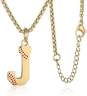 Baseball Initial Necklace for Men Baseball A-Z Letter Charm Pendant Stainless Steel Chain 22+2 inch Personalized Baseball Gift for Men image