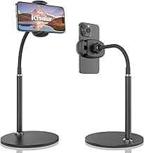 Cell Phone Stand, Adjustable Height & Angle Gooseneck Stand for Desk Flexible Arm Universal Holder, Aluminum Alloy Desktop Recording Compatible with 3.5"-7" Device (Black) image