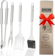 Stainless Steel BBQ Grill Tool Set - BBQ Accessories & Grill Tools, Durable Stainless-Steel Utensils, Spatula, Tongs, Cleaning Brush & More, Grilling Gift for Men, Dad Outdoor Gifts image