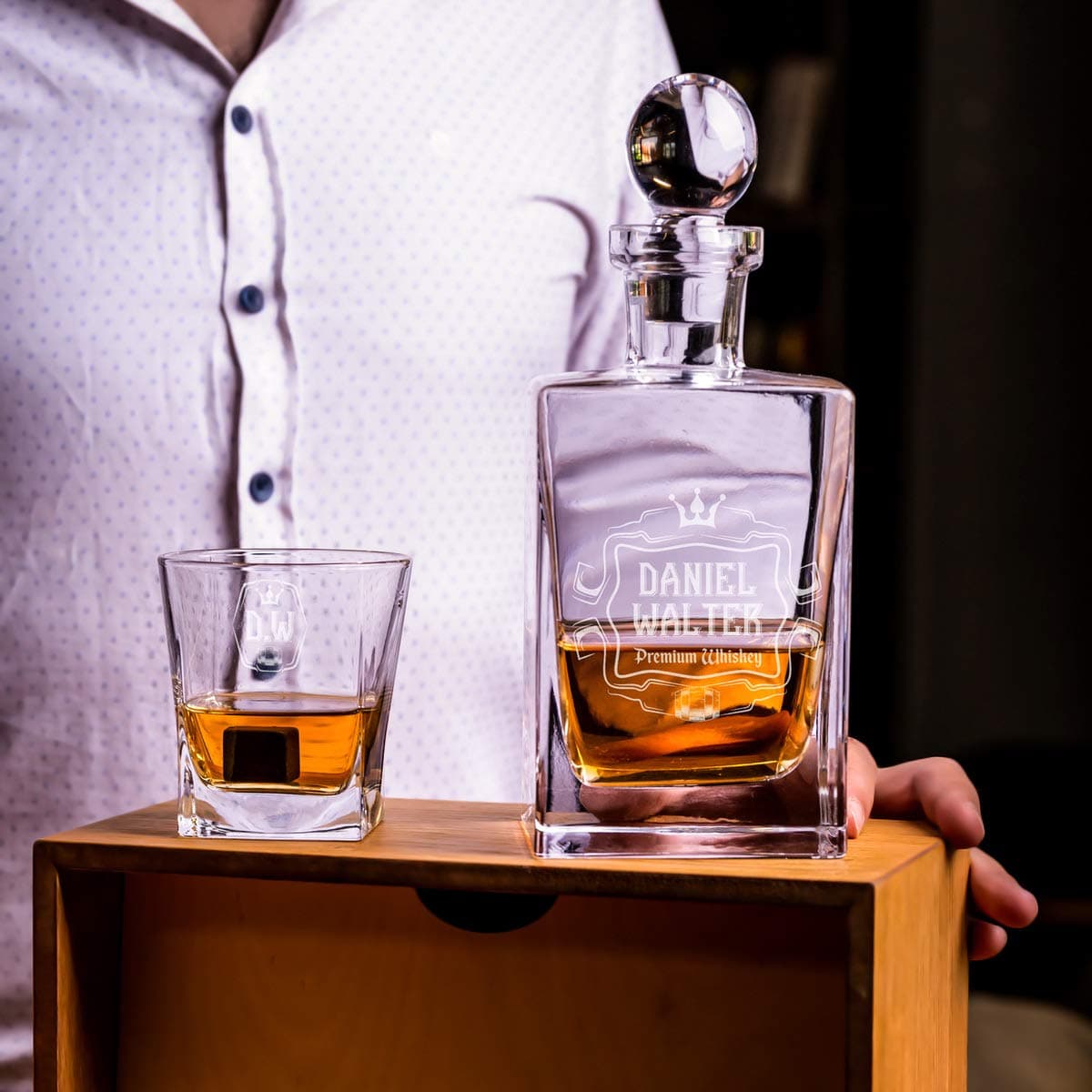 Personalized Whiskey Set with Decanter, Whisky Glasses, Whiskey Stones, Custom Whiskey Gift Box, Premium Gift for Whiskey Lover Men!