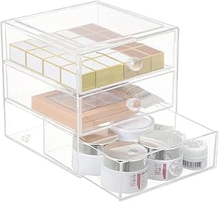 Makeup Drawer Organizer Box with 3 Drawers, Acrylic Cosmetic Display Case Vanity Organizer Jewelry Storage Box Stackable Storage for Cosmetics, Skin Care, Bathroom, Countertop, Clear image