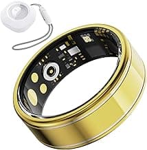 Smart Ring Health Tracker, Fitness Tracker Ring for Women Men, Monitoring of Pedometer, SpO2, Sleep Quality, Heart Rate, No Subscription Fee, Sport Rings for iOS & Android (Gold 12)