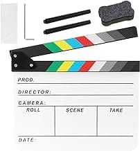 Acrylic Movie Film Directors Clapboard, Photography Video TV Cut Action Scene Slate Clapper Board Props with a Magnetic Blackboard Eraser, Two Custom Pens, Cleaning Cloth and Hex Wrench, White image
