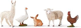 Farm World 5-Piece Farm Animal Toy Set Including Cute Llama, Rabbit, Sheep, Hen and Goose Animal Toys for Toddlers & Kids Ages 3+ image