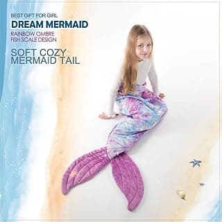 Mermaid Blanket for Little Girls, All Seasons Mermaid Tails Sleeping Bags Multicolor Plush Soft Premium Microfiber Rainbow Fish Scale Design Snuggle Blanket image