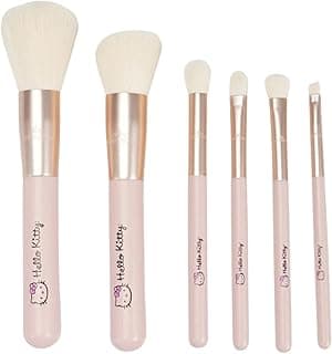 Impressions Vanity Hello Kitty The Core 6 PCs Makeup Brush set with Aluminum Ferrule, Super Soft Makeup Brushes for Foundation, Face Powder, Blending, Defined Shadow, Eye Shadow, and Liner (Pink) image