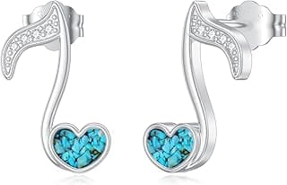 Music Note Earrings 925 Sterling Silver Music Note Turquoise Stud Earrings Turquoise Music Jewelry Gifts for Music Lover Women Mother image