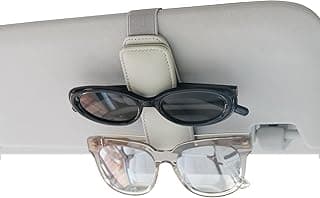 Magnetic Sunglasses Holder for Car Sun Visor, Double Position Genuine Leather Eyeglass Car Clip, Car Organizer(Beige) image