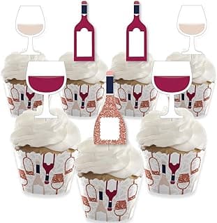 Big Dot of Happiness But First, Wine - Cupcake Decoration - Tasting Wrappers and Treat Picks Kit - Set of 24 image