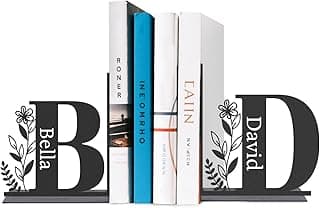 Personalized Book Ends for Shelves 2 Pcs, Unique Bookends for Heavy Books, Custom Name Metal Book Holders with Monogram Design, Non-Slip Book Stopper, Bookshelf Decor for Home Office Desk Color07