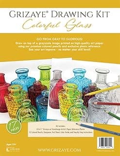 Grizaye Drawing Kit: Colorful Glass | Pre-Printed Image, Set of 12 Colored Pencils, Photos, Step-by-Step and Color Guide image