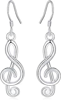 coadipress 925 Sterling Silver Musical Note Polished Earrings for Women Unique Fun Treble Clef Opal Hook Earrings Gift Jewelry for Music Lover image