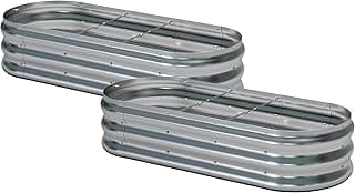 KFN 2pcs Galvanized Raised Garden Bed,Raised Garden Bed Kit-Oval Metal Flower Box,Large Planter Vegetable Box Outdoor,Planting for Vegetables,Flower,Herb,5FT,0.7mm image