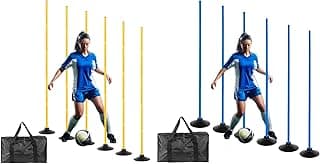12 Pcs 5 FT Adjustable Agility Training Poles for Soccer,Basketball,Football, Horse,Dog-Speed and Agility Training Equipment Sports Training Poles with Rubber Bases and Bag(Yellow+Blue)