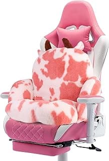 Chair Cushion Cow Gaming Chair Cushions Comfy Cute Seat Cushion,Pink Kawaii Chair Cushion for Gamer Girl Woker Gifts,Office Chair Cushion with Backrest Non-Slip,Kawaii Stuff for Room image