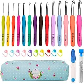 Yarniss 14 Size Crochet Hooks Set,MultiColor,2mm(B)-10mm(N) Ergonomic Crochet Hooks with Case for Arthritic Hands, Extra Long Crochet Needles image