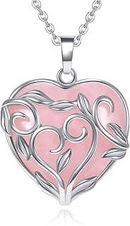 Jovivi Real Rose Quartz Healing Crystal Necklace for Women Flower Leaf Wire Wrapped Crystal Heart Gemstone Pendant Necklace Natural Stone Reiki Quartz Jewelry Mothers Day Gifts image