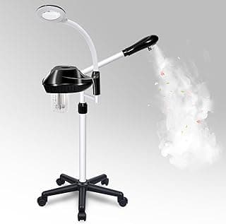 Professional Facial Steamer, 2 in 1 Facial Steamer, Facial Steamer on Wheels with 5X Magnifying Lamp, Ozone Facial Steamer Adjustable Height, Stand Facial Steamer for Salon, Spa and at Home Use image