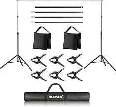 Neewer Photo Studio Backdrop Support System, 10ft/3m Wide 6.6ft/2m High Adjustable Background Stand with 4 Crossbars, 6 Backdrop Clamps, 2 Sandbags, and Carrying Bag for Portrait & Studio Photography image