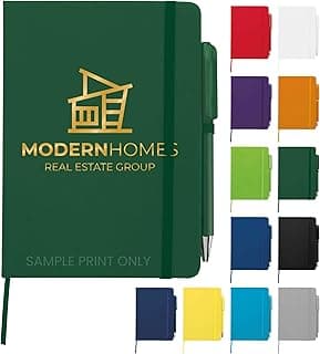 Personalized Notebook Journal – 5” x 7” – 6 Pack – Customized Notebook with Name, Text or Logo - 100 Page Custom Journal. Leatherette Hardcover & Pen - Green