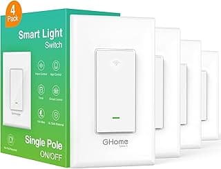 GHome Smart Switch,Smart Wi-Fi Light Switch Compatible with Alexa and Google Assistant 2.4Ghz, Single-Pole,Neutral Wire Required,UL Certified,Remote/Voice Control, No Hub Required (4 Pack) image