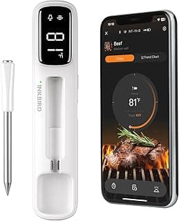 INKBIRD Mini Wireless Meat Thermometer, Bluetooth 5.4,1000ft/305m Ultra Long Connection, 60 Min Offline Data Storage, IP67 Waterproof, White LED Display, Ideal for BBQ, Grill, and Smoker