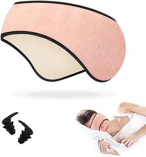 Sleep Mask, with a Pair of Earplugs, 2 in 1 Ear Mask and Eye Mask for Sleeping, Light Blocking Adjustable Eye Cover for Women & Men (Pink) image
