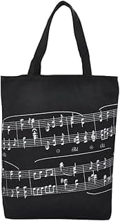 Music Pattern Reusable Grocery Bags,HilerPunk Music bag,Shoulder Bag,Thick Cotton Handbag Perfect for Shopping,Storage (Musical Notation Tote Bag) image