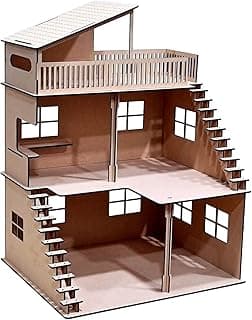 Wooden Doll House Dollhouse - Home Decor, Construction Toy, Modeling Kit, School Project - Easy to Assemble 3D Puzzle