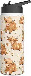 Insulated Water Bottle, 18oz, Cute Highland Cow - Double Walled Stainless Steel, Keeps Drinks Hot or Cold image